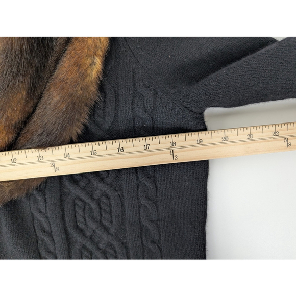 Lauren Ralph Lauren Cable Knit Cardigan Sweater M Black Old Money Equestrian Fur - Picture 8 of 10
